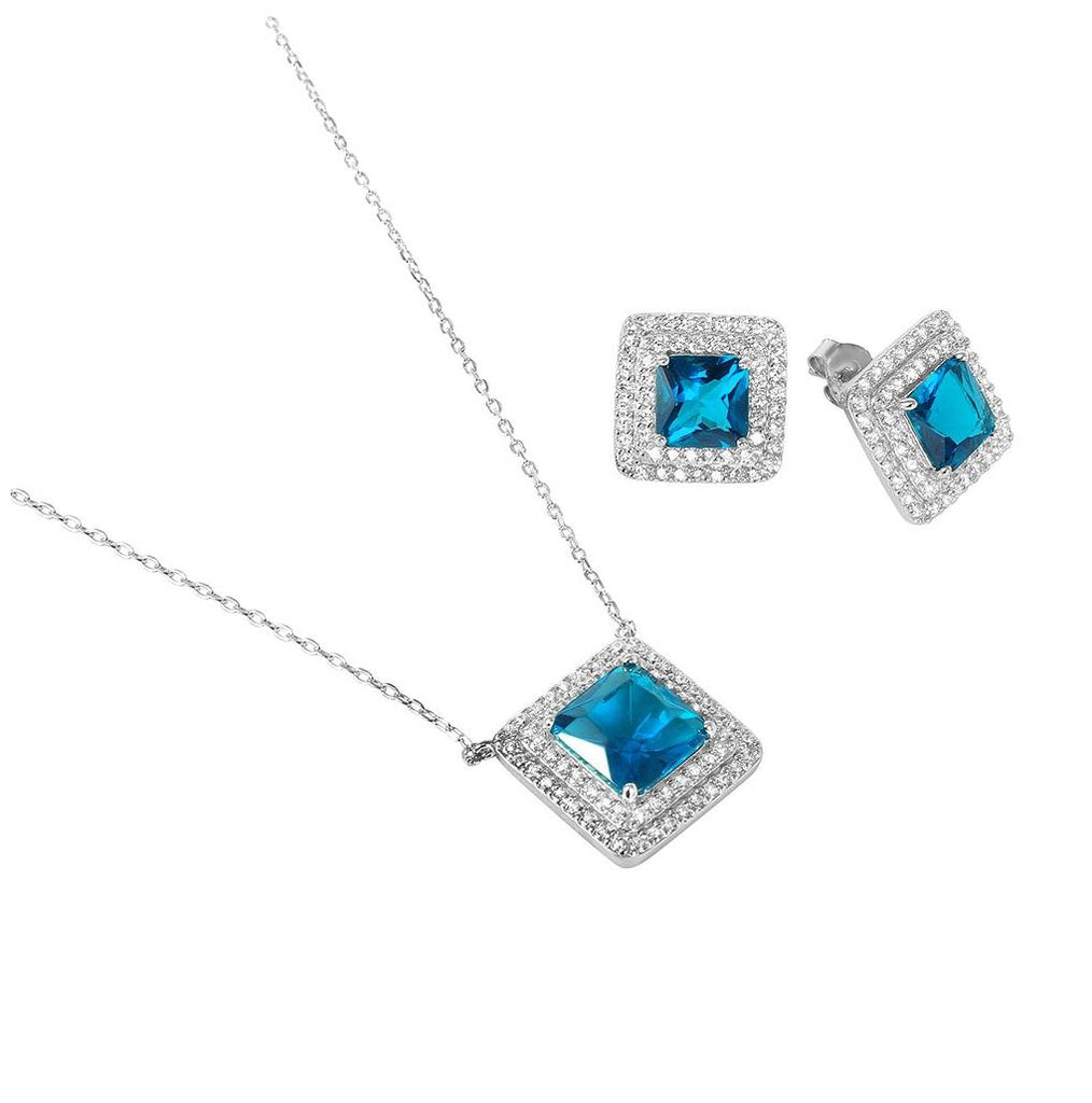 .925 Sterling Silver Rhodium Plated Square Cz Cluster Birthstone Set December