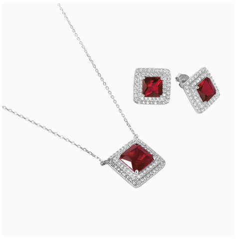 .925 Sterling Silver Rhodium Plated Square Cz Cluster Birthstone Set January