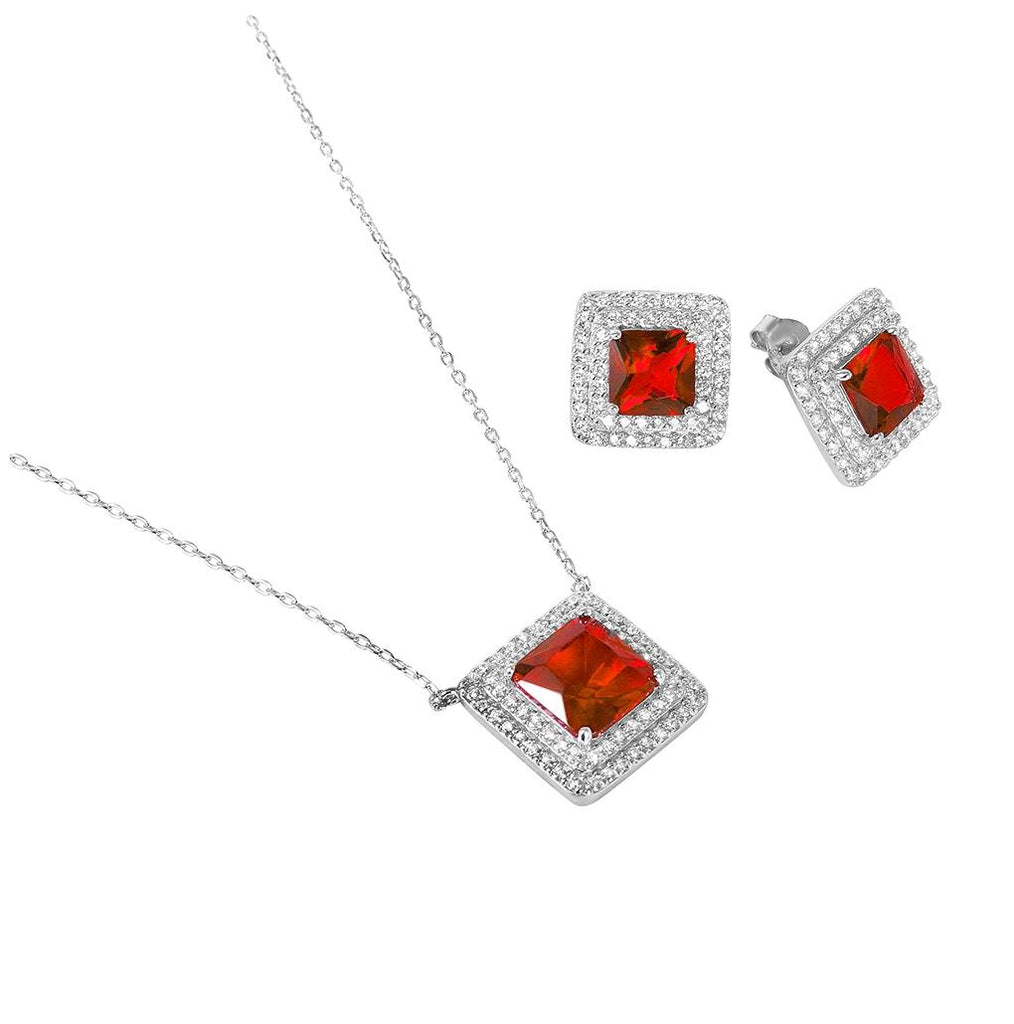 .925 Sterling Silver Rhodium Plated Square Cz Cluster Birthstone Set July