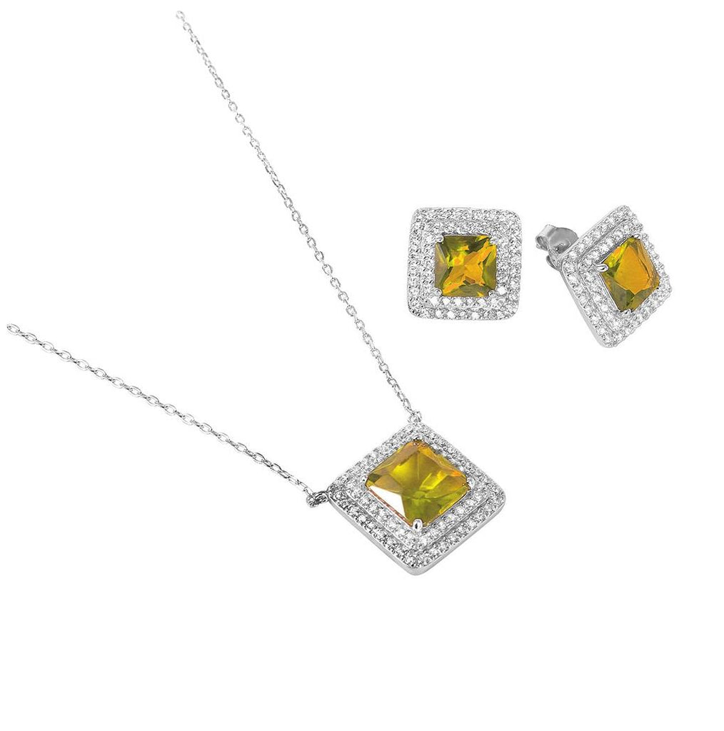 .925 Sterling Silver Rhodium Plated Square Cz Cluster Birthstone Set November