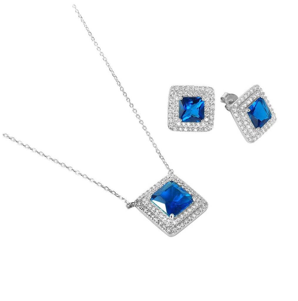 .925 Sterling Silver Rhodium Plated Square Cz Cluster Birthstone Set September