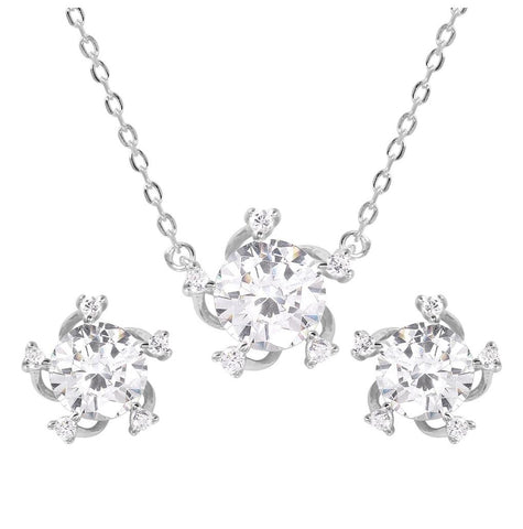 .925 Sterling Silver Rhodium Plated Clear Cz Matching Set