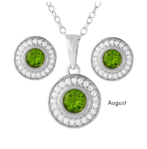 .925 Sterling Silver Rhodium Plated Birthstones Halo Cz Sets August