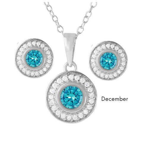 .925 Sterling Silver Rhodium Plated Birthstones Halo Cz Sets December