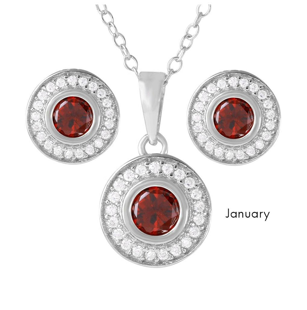 .925 Sterling Silver Rhodium Plated Birthstones Halo Cz Sets January