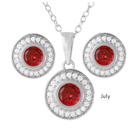 .925 Sterling Silver Rhodium Plated Birthstones Halo Cz Sets July