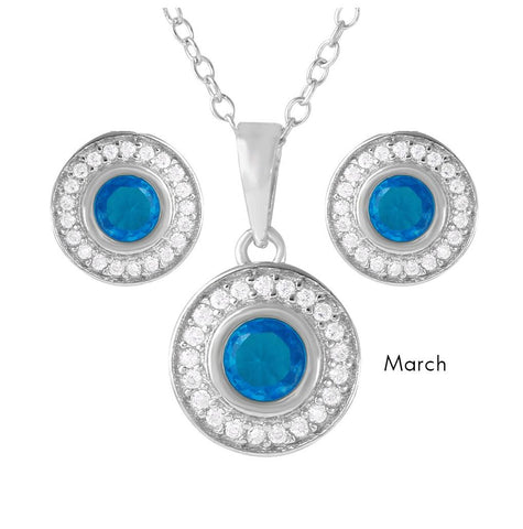 .925 Sterling Silver Rhodium Plated Birthstones Halo Cz Sets March