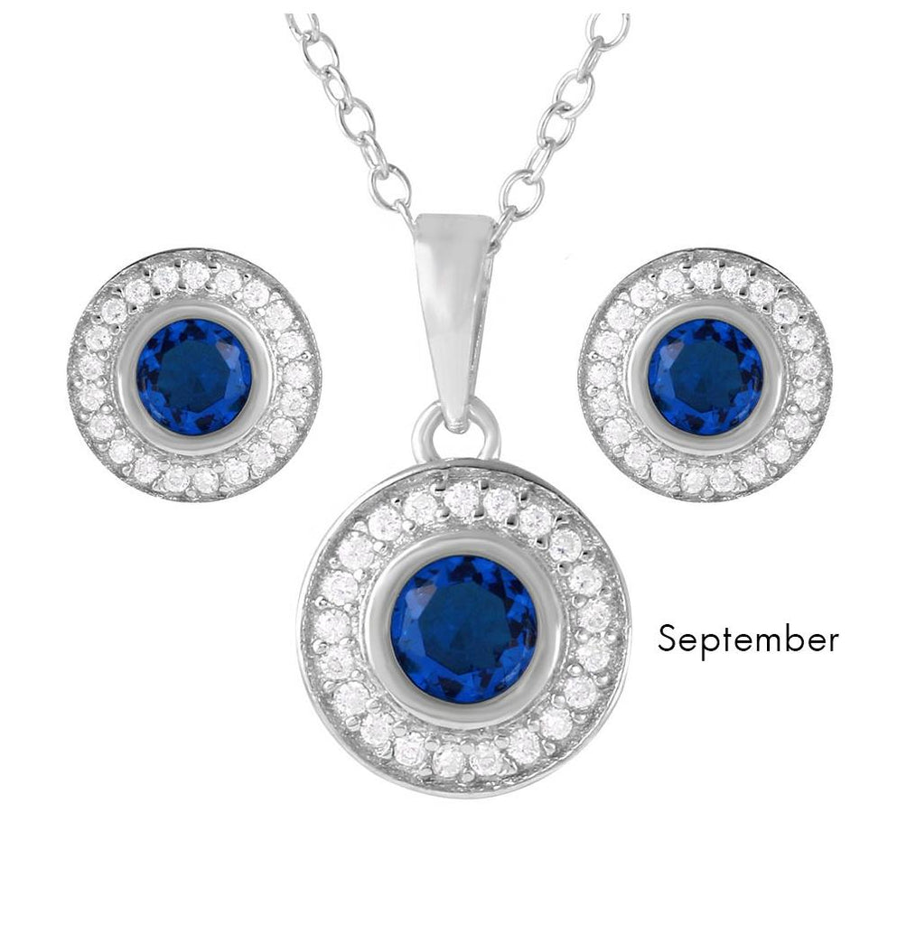 .925 Sterling Silver Rhodium Plated Birthstones Halo Cz Sets September