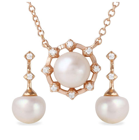 .925 Sterling Silver Rose Gold Plated Fresh Water Pearl Set