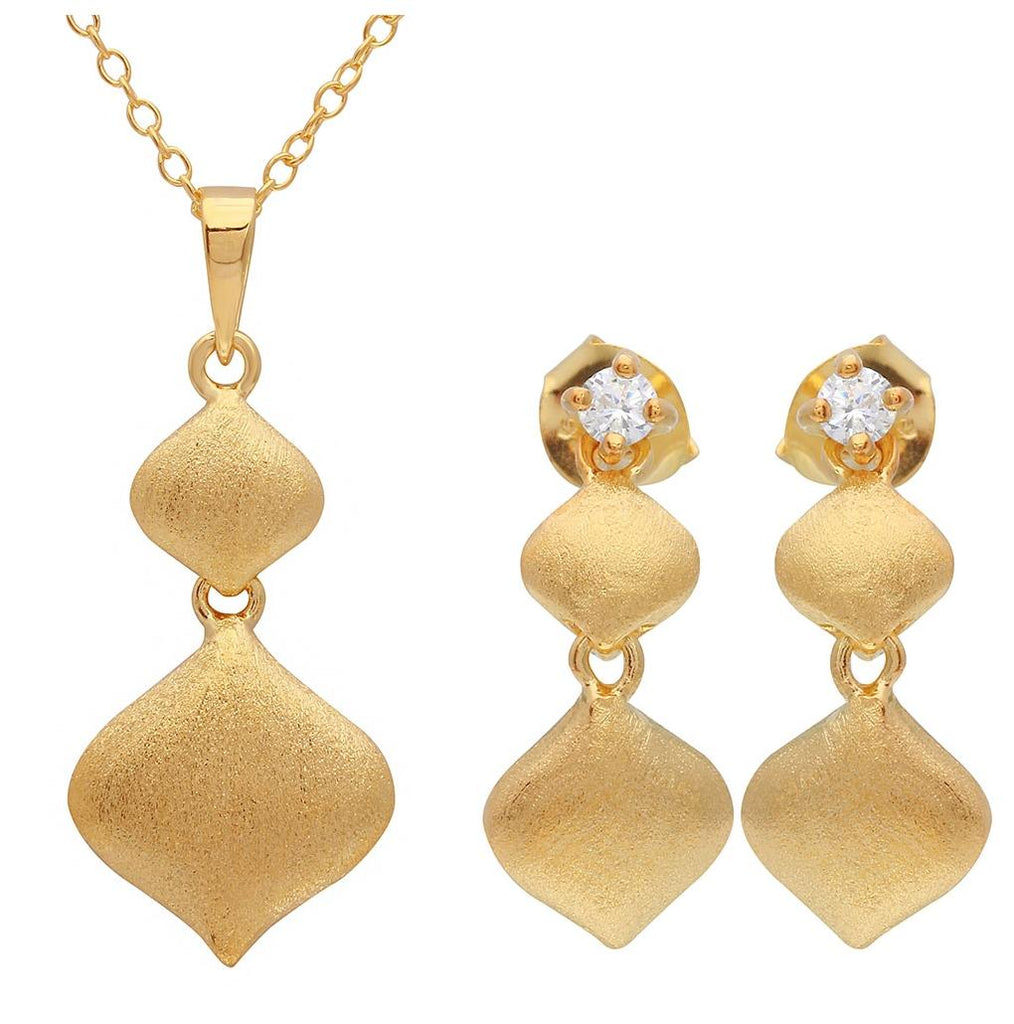 .925 Sterling Silver Gold Plated Matte Finish Double Drop Diamond Shape Set