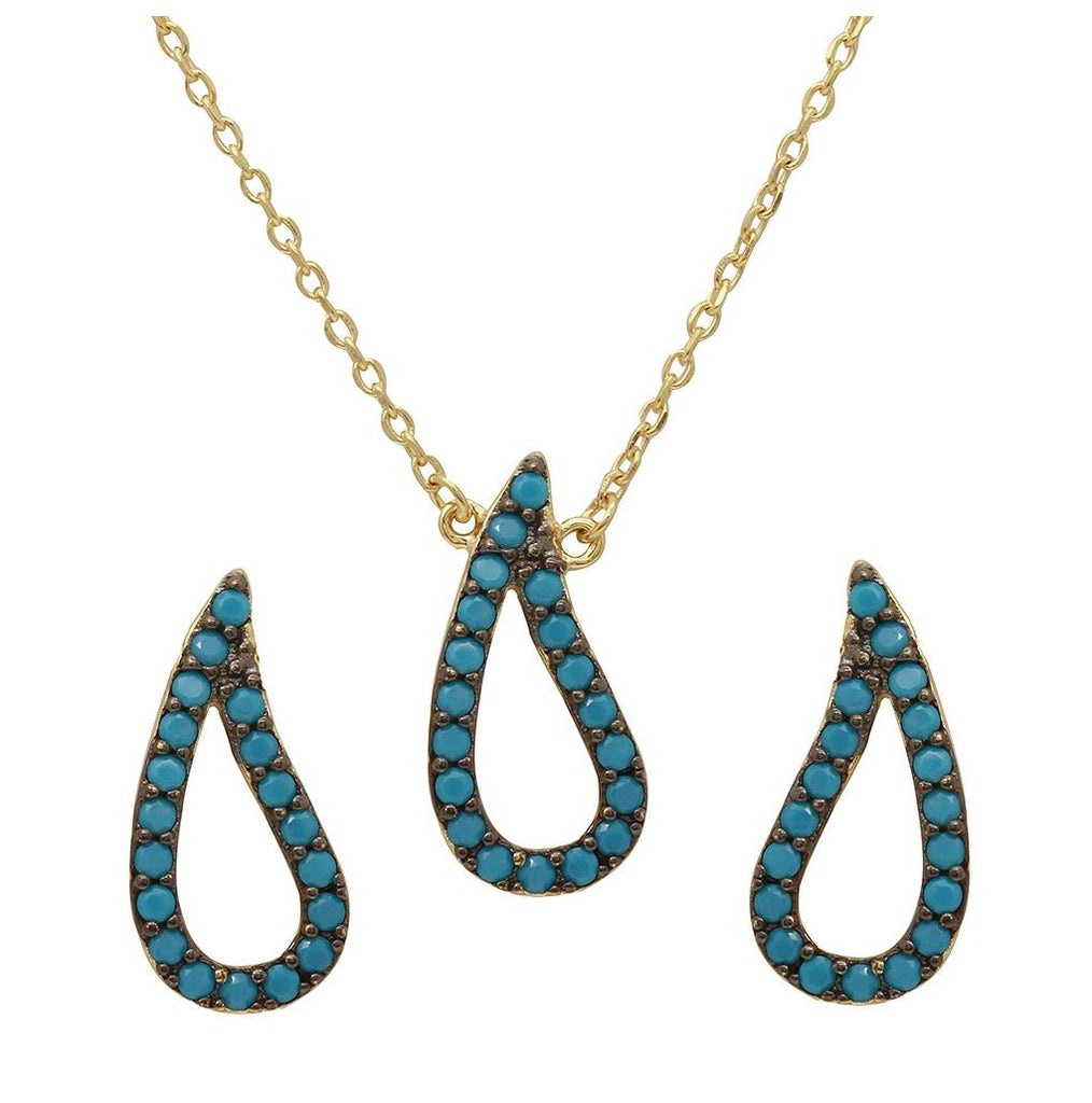 .925 Sterling Silver Gold Plated Open Turquoise Teardrop Set