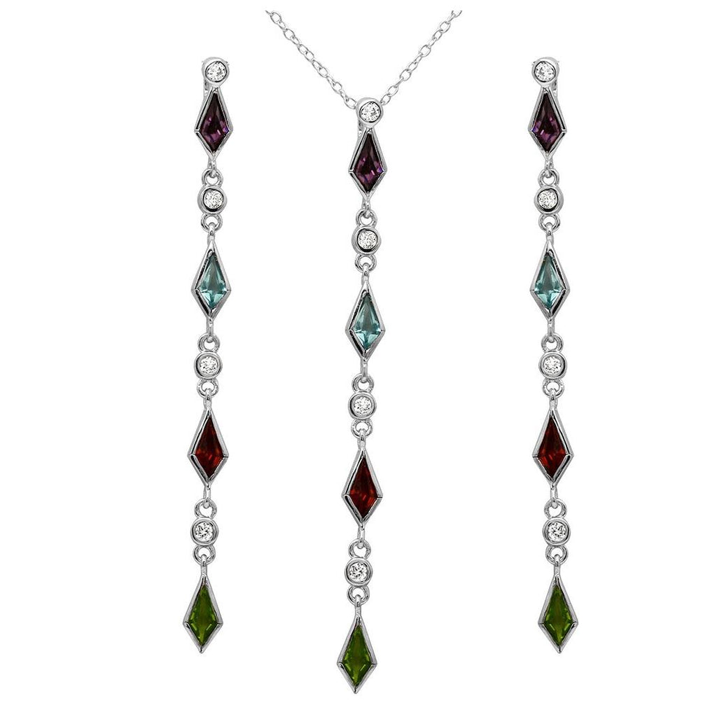 .925 Sterling Silver Rhodium Plated Multi Color Cz Drop Set