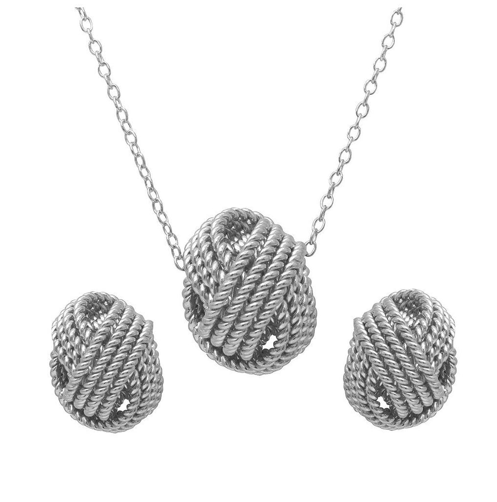 .925 Sterling Silver Rhodium Plated Rope Knot Earrings And Necklace Set