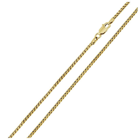 .925 Sterling Silver Gold Plated Round Box Chain 2.1mm, <b>size: 20</b>