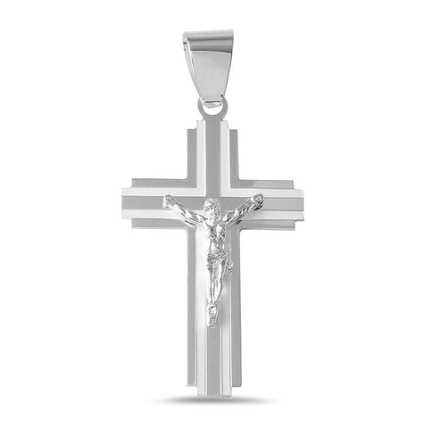 .925 Sterling Silver High Polished Stripe Cross Pendant