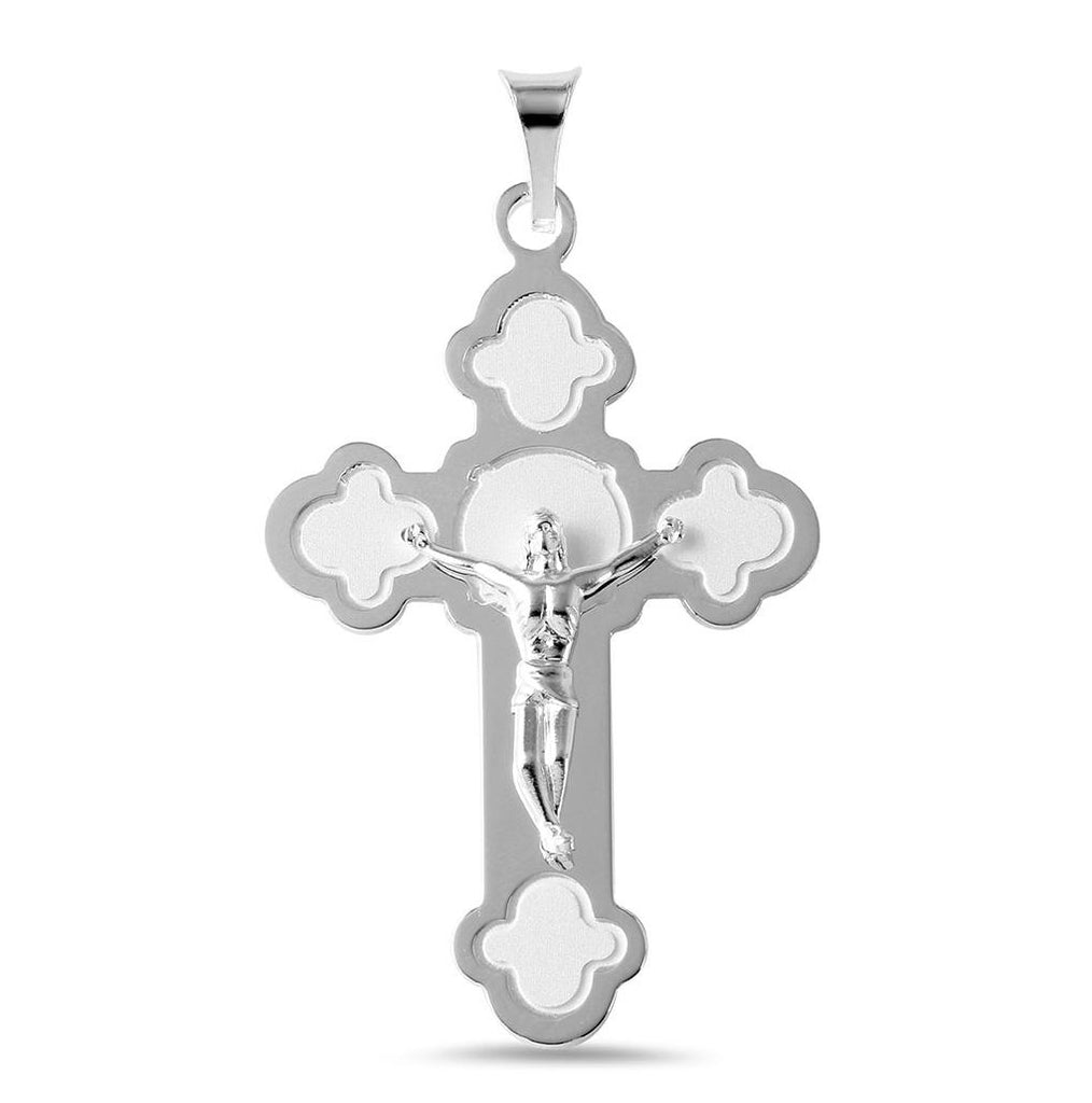 .925 Sterling Silver Rhodium Plated High Polished With Matte Finish Rose Cross Pendant