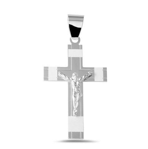 .925 Sterling Silver High Polished Border Cross Matte Finish Pendant