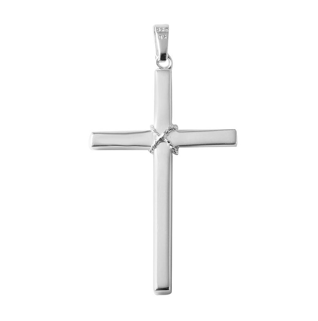 .925 Sterling Silver High Polished Large Cross Pendant With Wire Center