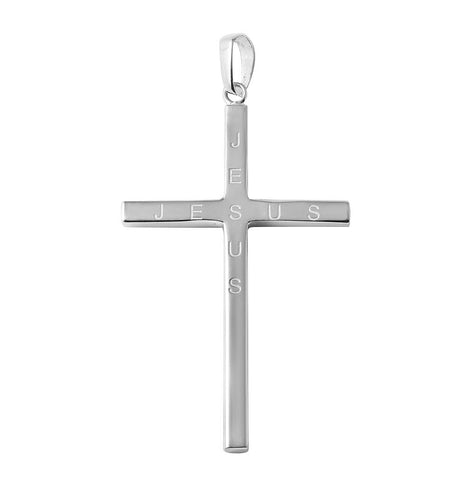 .925 Sterling Silver High Polished Jesus Engraved Cross Pendant