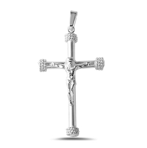 .925 Sterling Silver High Polished Large Cross Pendant With Rope Edge Design