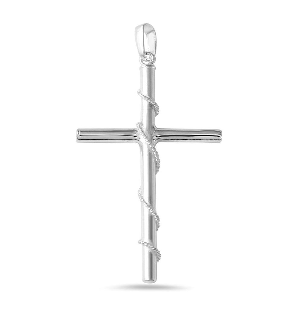 .925 Sterling Silver High Polished Cross Pendant Wrap With Rope Design