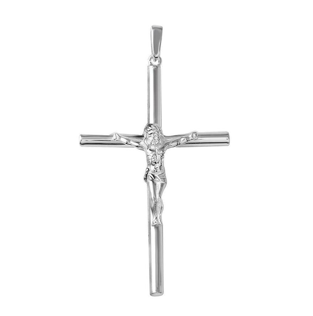 .925 Sterling Silver Cylinder High Polished Large Cross Pendant