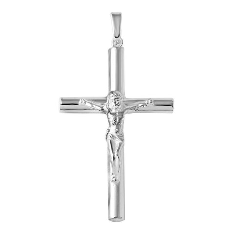 .925 Sterling Silver High Polished Large Cylinder Cross Pendant