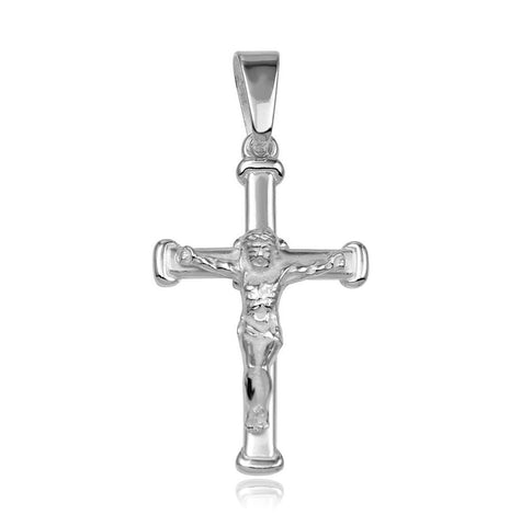 .925 Sterling Silver High Polished Border Edge Crucifix Pendant