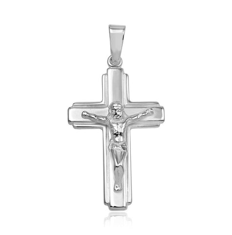 .925 Sterling Silver High Polished Border Edge Crucifix Pendant