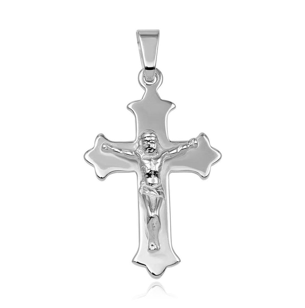 .925 Sterling Silver High Polished Cross Floury Crucifix Pendant