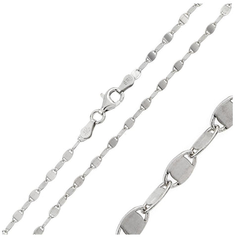 .925 Sterling Silver Rhodium Plated Alternating Lock Oval Confetti Chain 2.5mm, <b>size: 16</b>