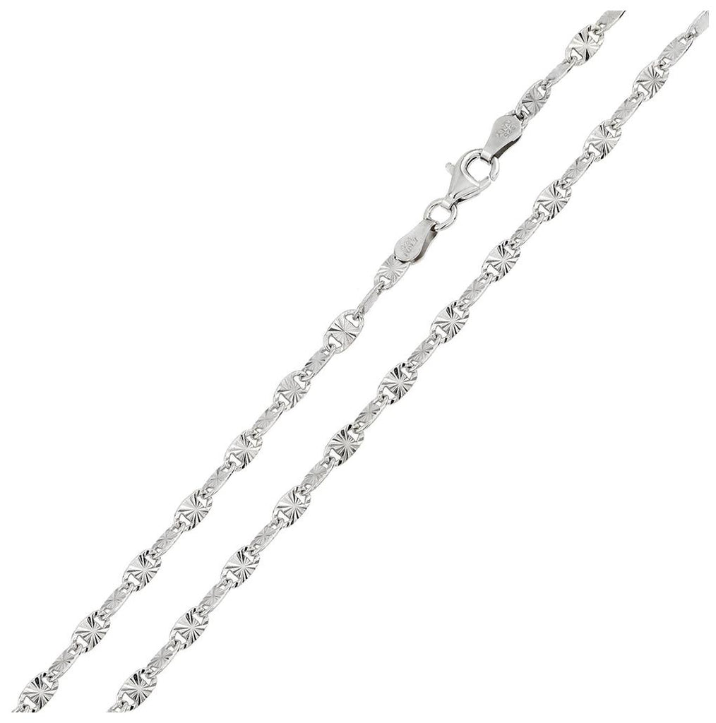 .925 Sterling Silver Rhodium Plated Star Diamond Cut Confetti Chain 2.3mm, <b>size: 16</b>