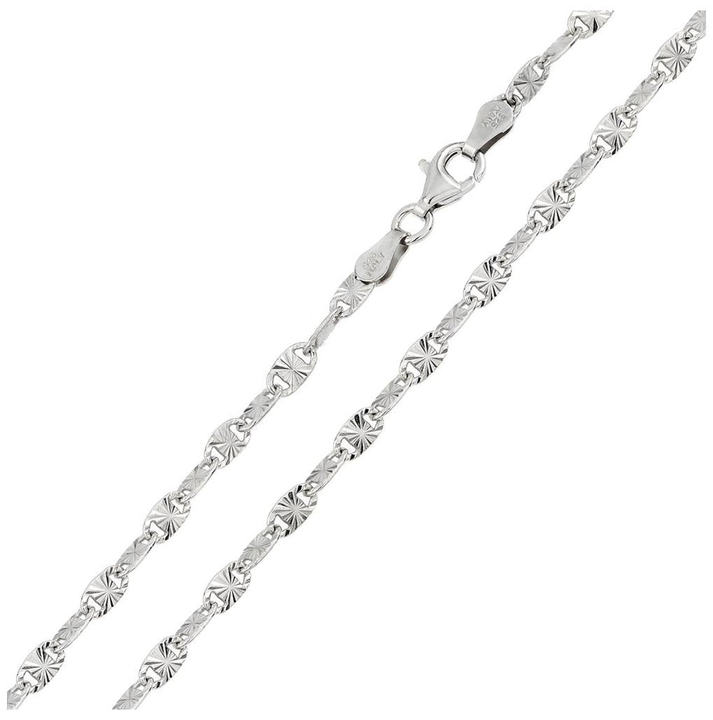 .925 Sterling Silver Rhodium Plated Star Diamond Cut Confetti Chain 3.3mm, <b>size: 16</b>