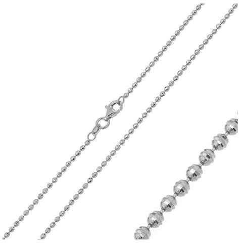 .925 Sterling Silver Rhodium Plated Horizontal Diamond Cut Bead Chain 1.8mm, <b>size: 16</b>