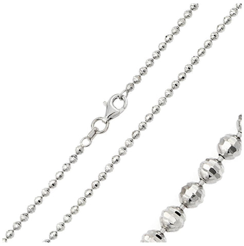 .925 Sterling Silver Rhodium Plated Horizontal Diamond Cut Bead Chain 2.5mm, <b>size: 16</b>