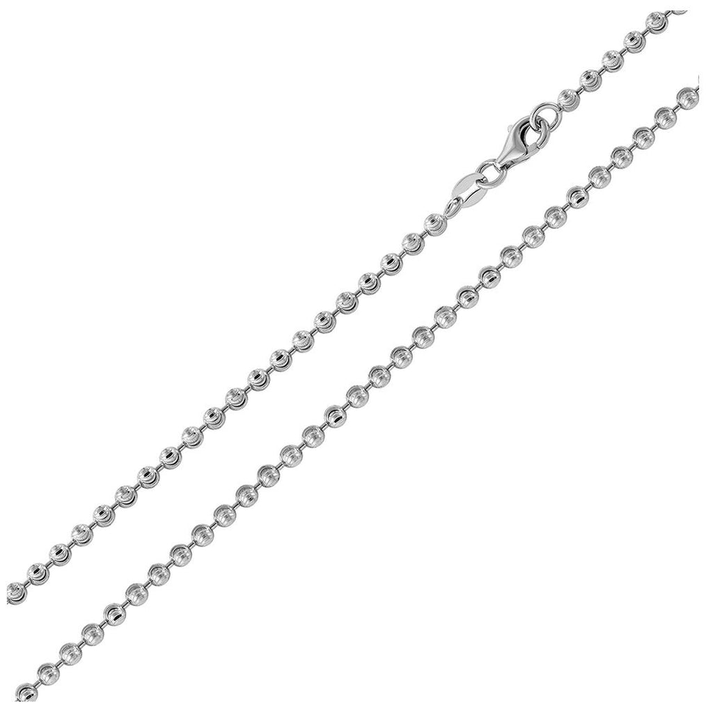 .925 Sterling Silver Rhodium Plated Wave Design Diamond Cut Bead Chains 2mm, <b>size: 16</b>