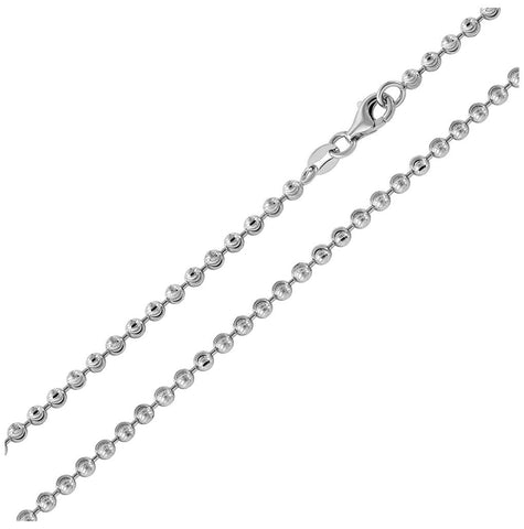 .925 Sterling Silver Rhodium Plated Wave Design Diamond Cut Bead Chains 2.3mm, <b>size: 16</b>