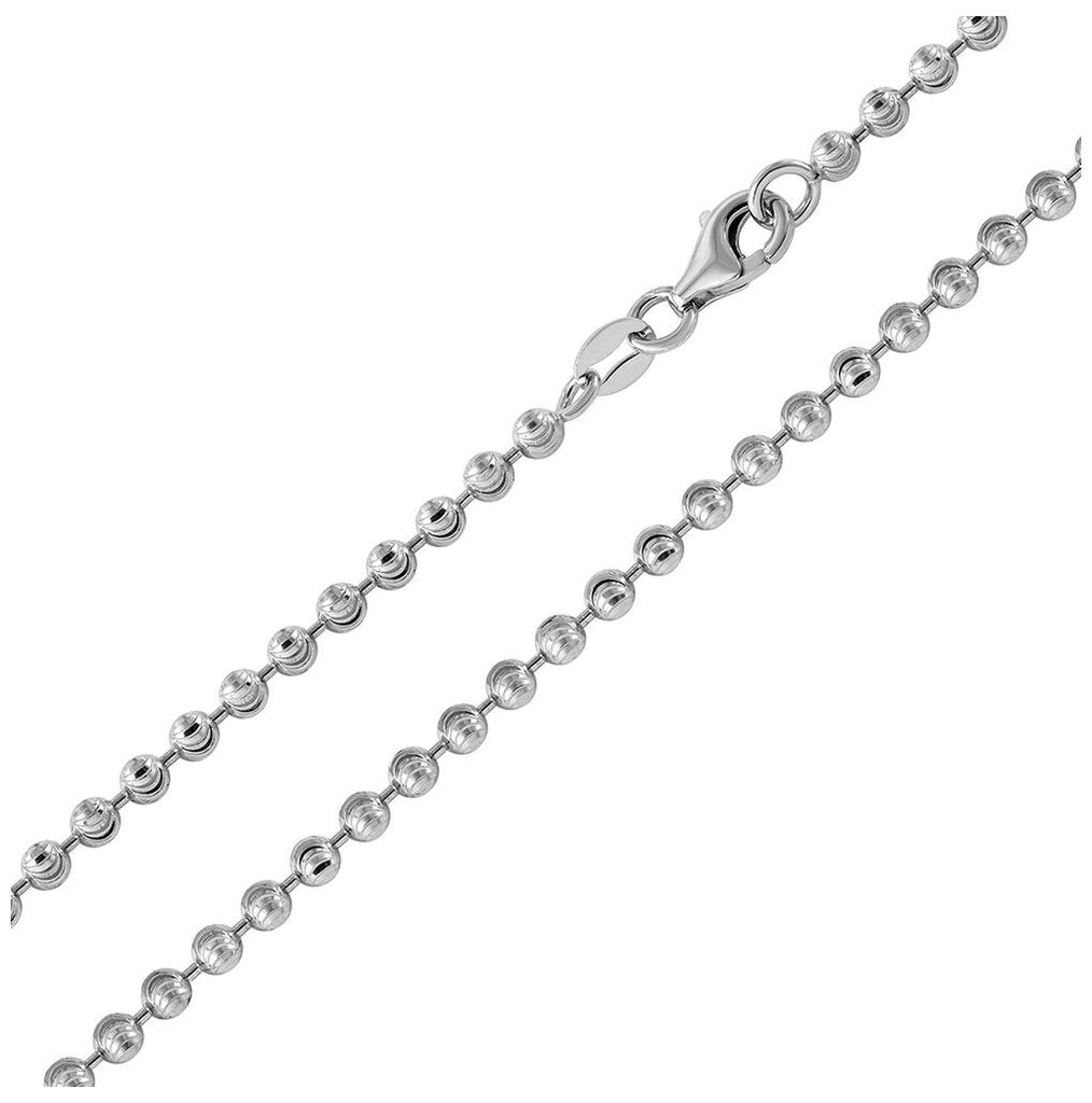 .925 Sterling Silver Rhodium Plated Wave Design Diamond Cut Bead Chains 2.5mm, <b>size: 16</b>