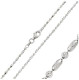 .925 Sterling Silver Rhodium Plated Diamond Cut Round Oval Bead Alternating Chain 2mm, <b>size: 16</b>