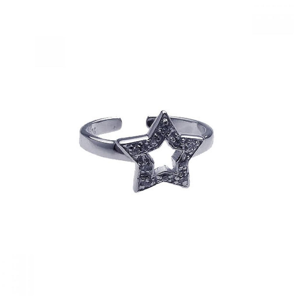 .925 Sterling Silver Rhodium Plated Clear Cz Star Toe Ring