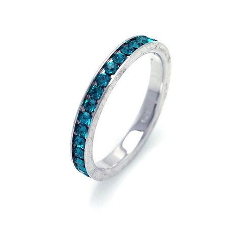 .925 Sterling Silver Rhodium Plated December Blue Cz Eternity Band Ring, <b>size: 3</b>