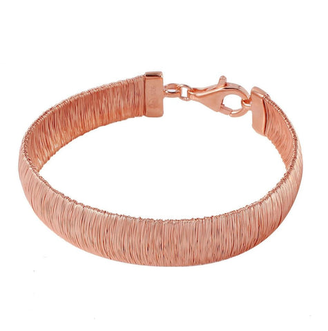 .925 Sterling Silver Rose Gold Plated Wheat Thick Italian Bracelet