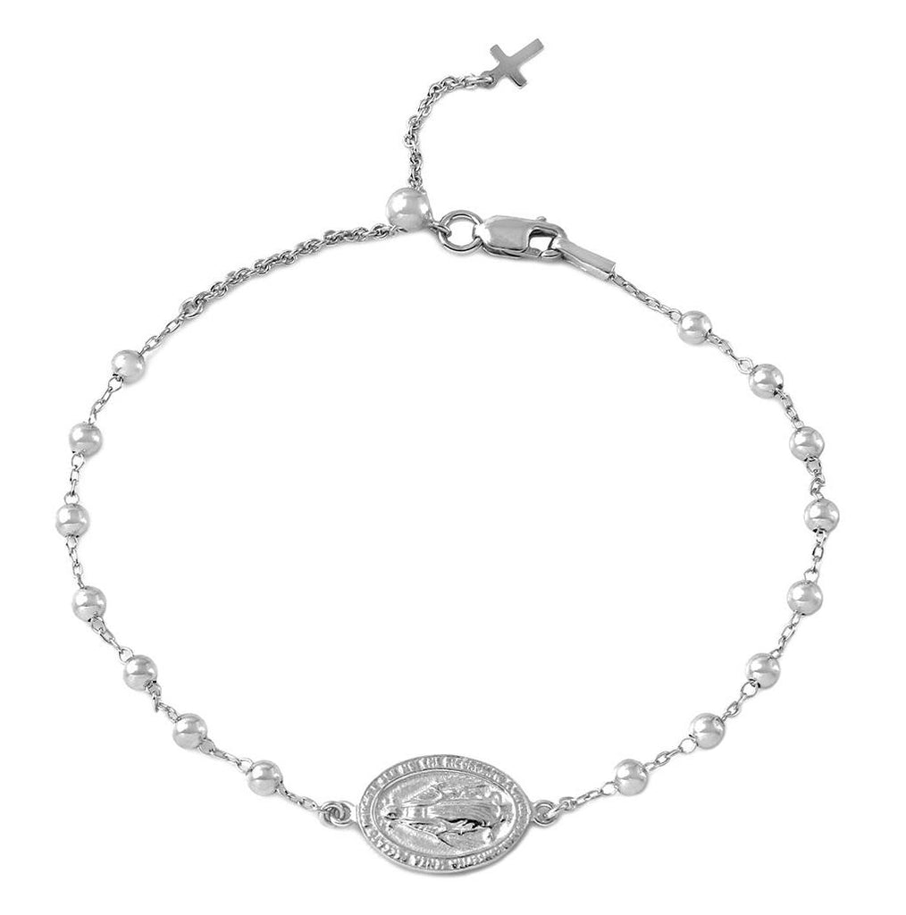 .925 Sterling Silver Rhodium Plated Rosary Bracelet