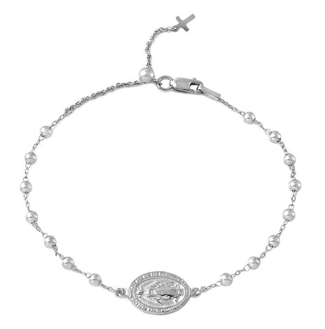 .925 Sterling Silver Rhodium Plated Rosary Bracelet