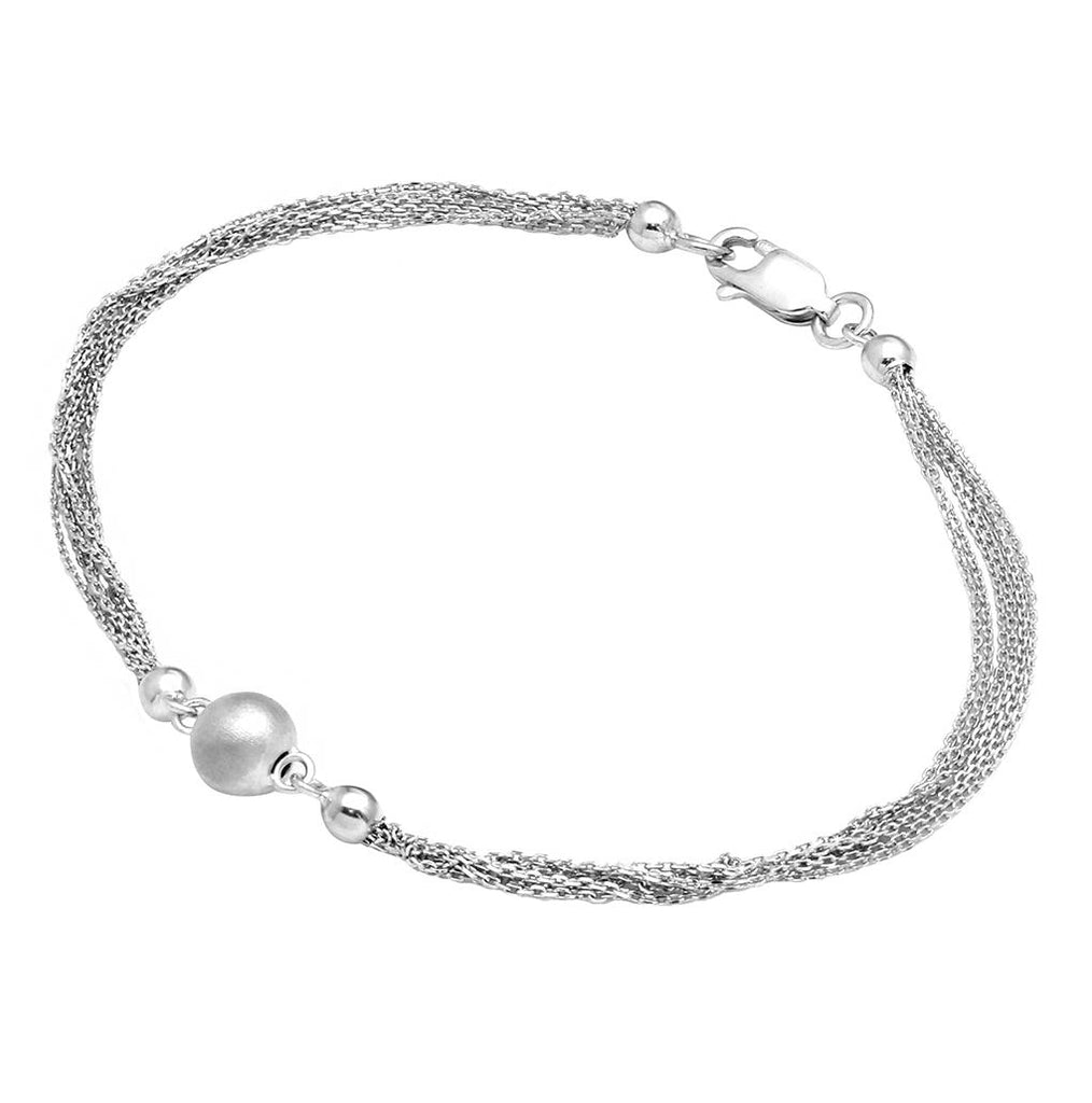 .925 Sterling Silver Rhodium Plated Multi Stand Beaded Bracelet