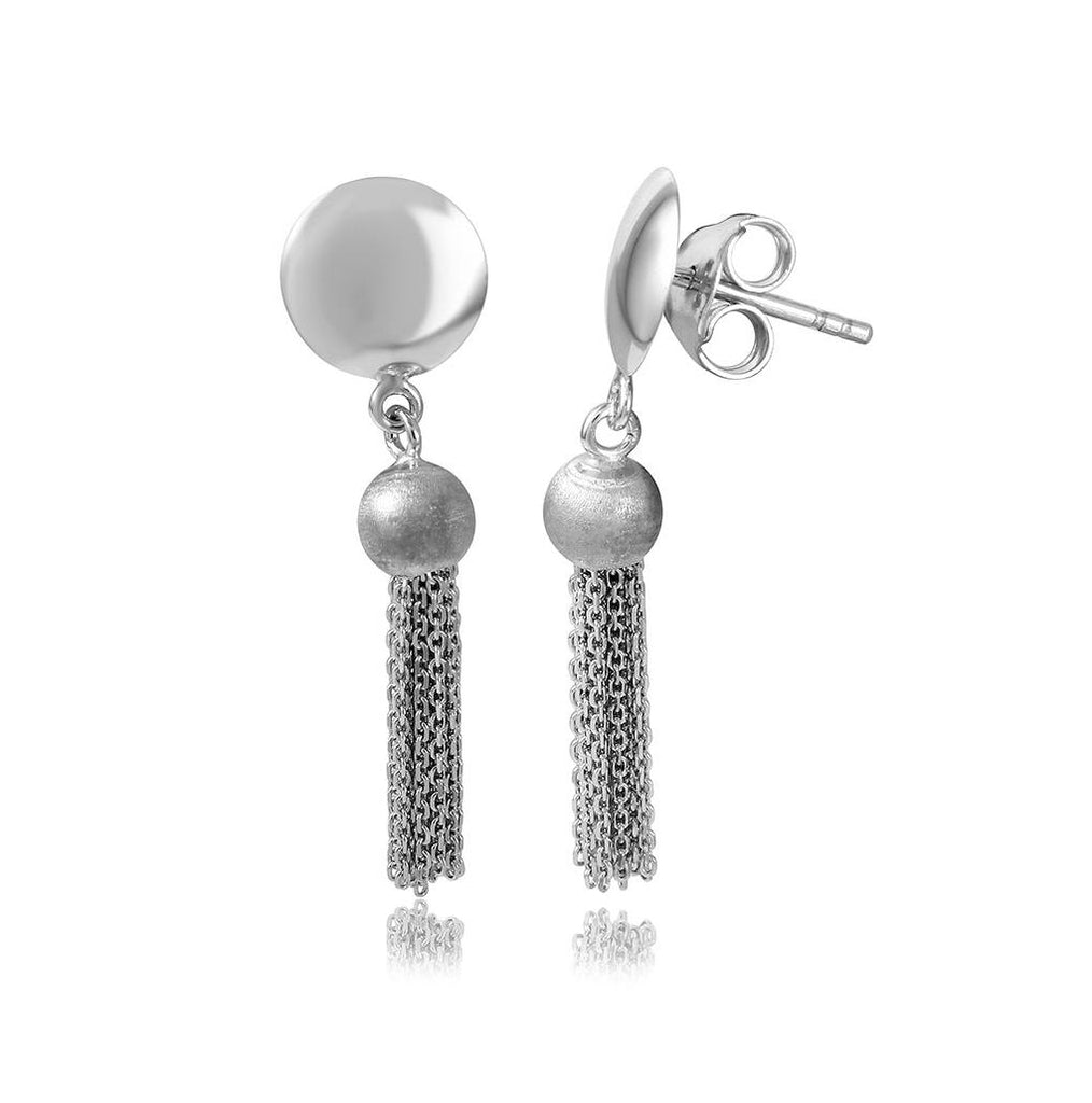 .925 Sterling Silver Rhodium Plated Hanging Bead With Multi Strands Earrings