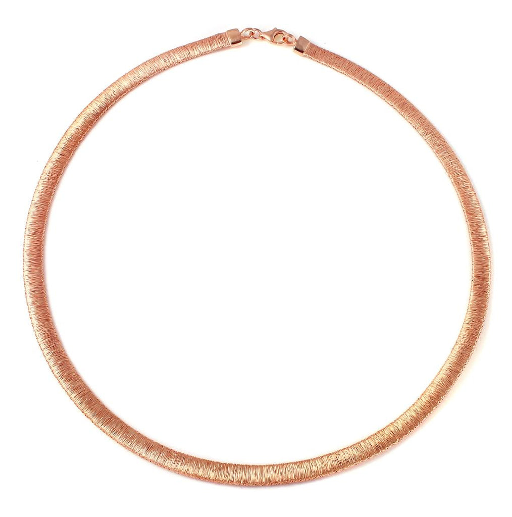 .925 Sterling Silver Rose Gold Plated Wheat Texture Italian Necklace