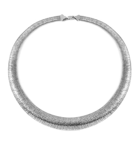 .925 Sterling Silver Rhodium Plated Wicker Weave Texture Italian Necklace