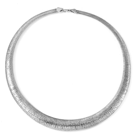 .925 Sterling Silver Rhodium Plated Thick Wicker Weave Texture Italian Necklace