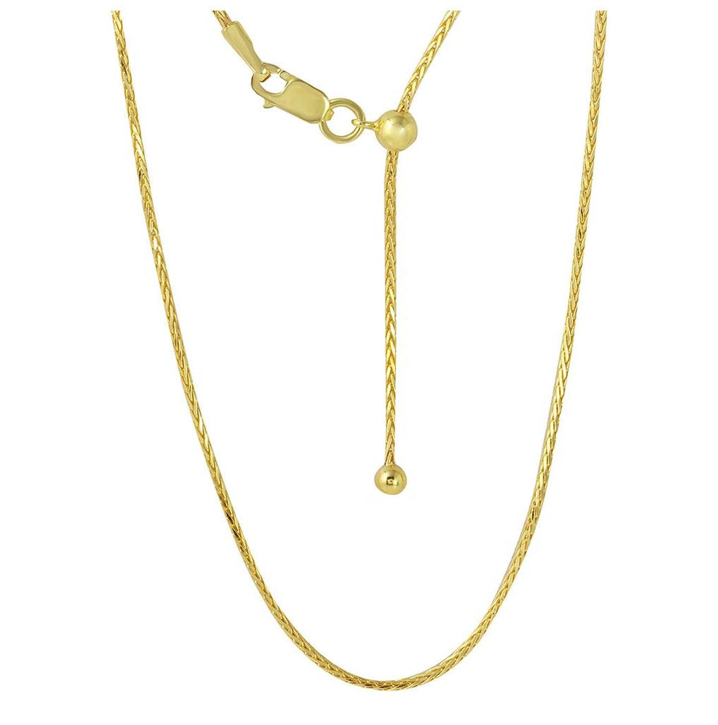 .925 Sterling Silver Gold Plated Adjustable Franco Chain With Bead